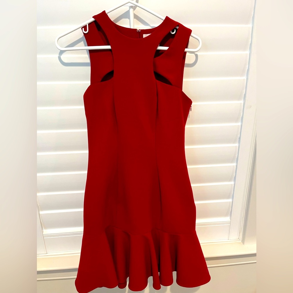 Cinq a Sept Red Cut-out Peplum Dress